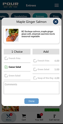 Mobile restaurant menu screen