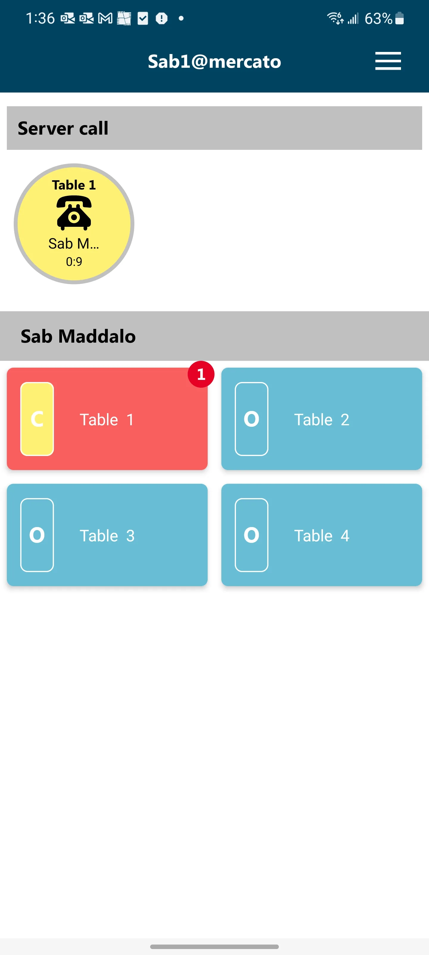 Ordo server table status screen